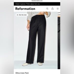NWT Reformation Olina Linen Straight-Leg Pants in Black XSP